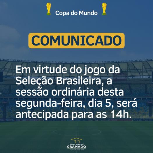 Câmara terá horário diferenciado durante os jogos do Brasil na Copa do Mundo  - Câmara de Vereadores de Cruzeiro do Sul